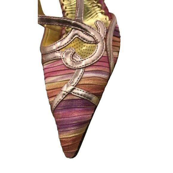 J Renee Adel Heels Pink Purple Embellished Wave Fabric Slingback Corkscrew Heels - Picture 6 of 7